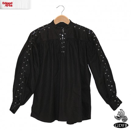 Cotton Shirt - Laced Neck & Sleeves - Black - XX Large - GB3048
