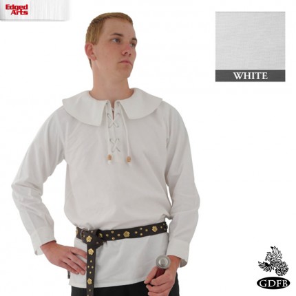 Cotton Shirt - Round Collar, Laced Neck - White - Medium - GB3641