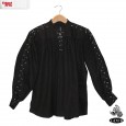 Cotton Shirt - Laced Neck & Sleeves - Black - Extra Large - GB3047
