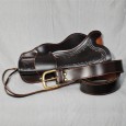 Dark Brown Leather Western Style Single Holster and Belt – One Size – Made in Spain - HR-M02