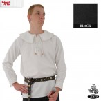 Cotton Shirt - Round Collar, Laced Neck - Black - Medium - GB3635